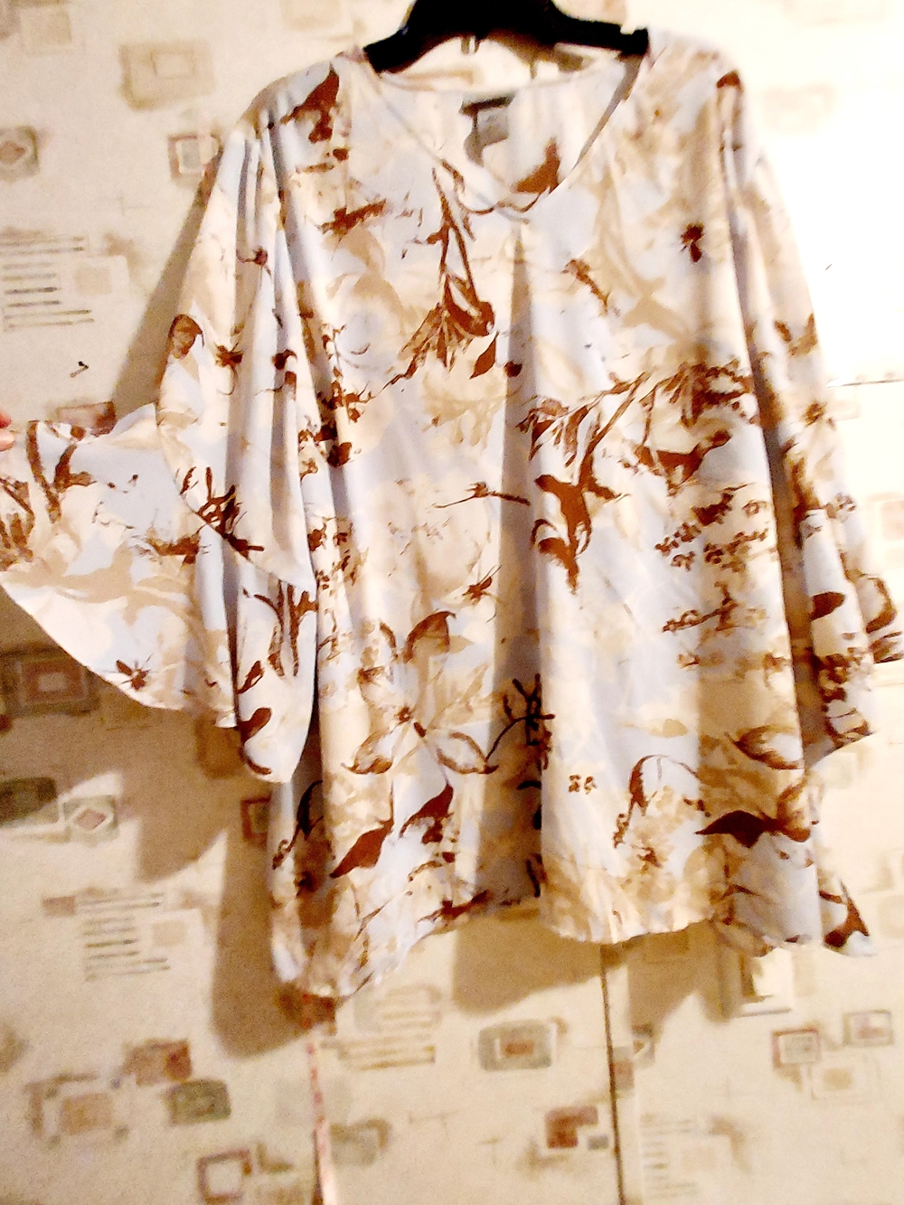 Catherines Sky Blue Tunic with Brown Floral Motif
